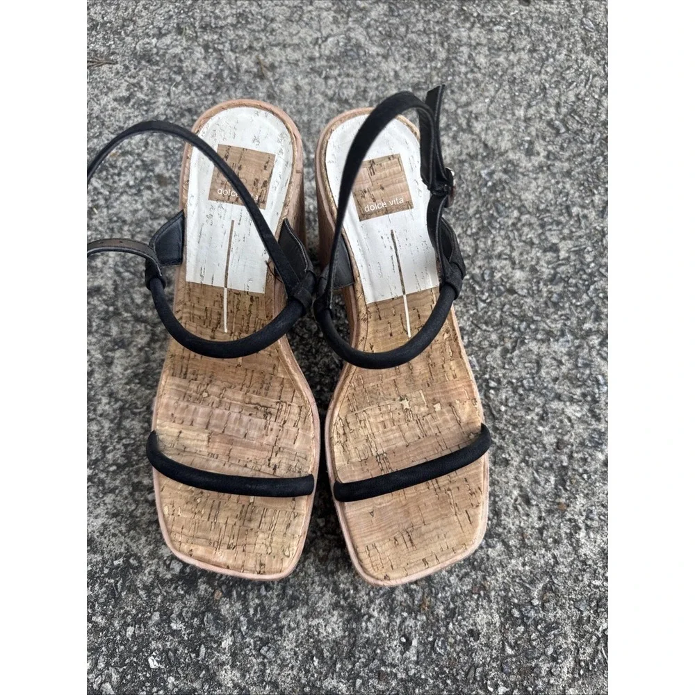 Dolce Vita Jodie Sandals Women's 8.5 Black Strappy Platform Cork Heels